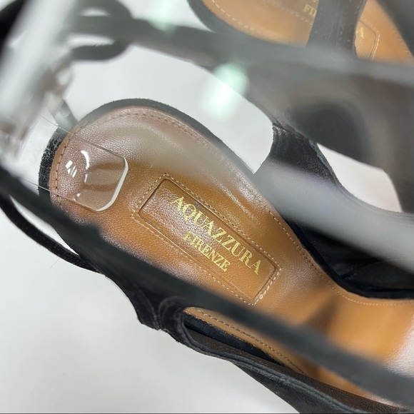 AQUAZZURA Sexy Thing Black Suede Cut-out Tie Back Open-toe Stilettos Heels Pumps - Picture 5 of 13